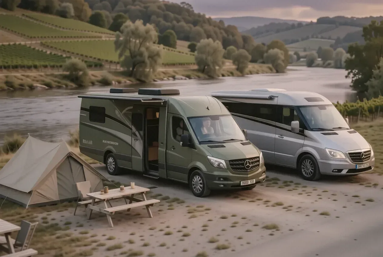 Frankia A-Klasse und Concorde Charisma Liner auf Premium-Stellplatz an der Mosel