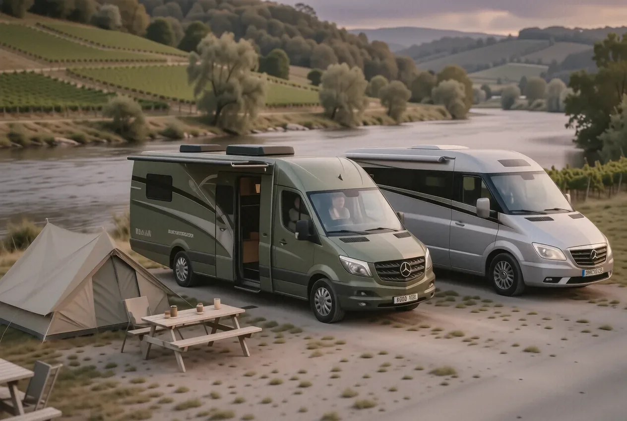 Frankia A-Klasse und Concorde Charisma Liner auf Premium-Stellplatz an der Mosel