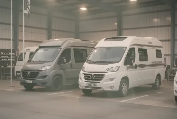 Hymer B-Klasse und Bürstner Lyseo auf Hersteller-Showroom-Stellplatz in Bad Waldsee
