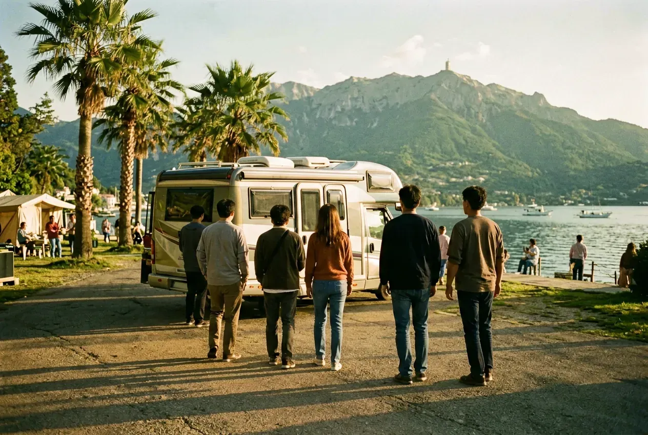 Wohnmobil-Stellplatz am Lago Maggiore mit Blick auf die Berge